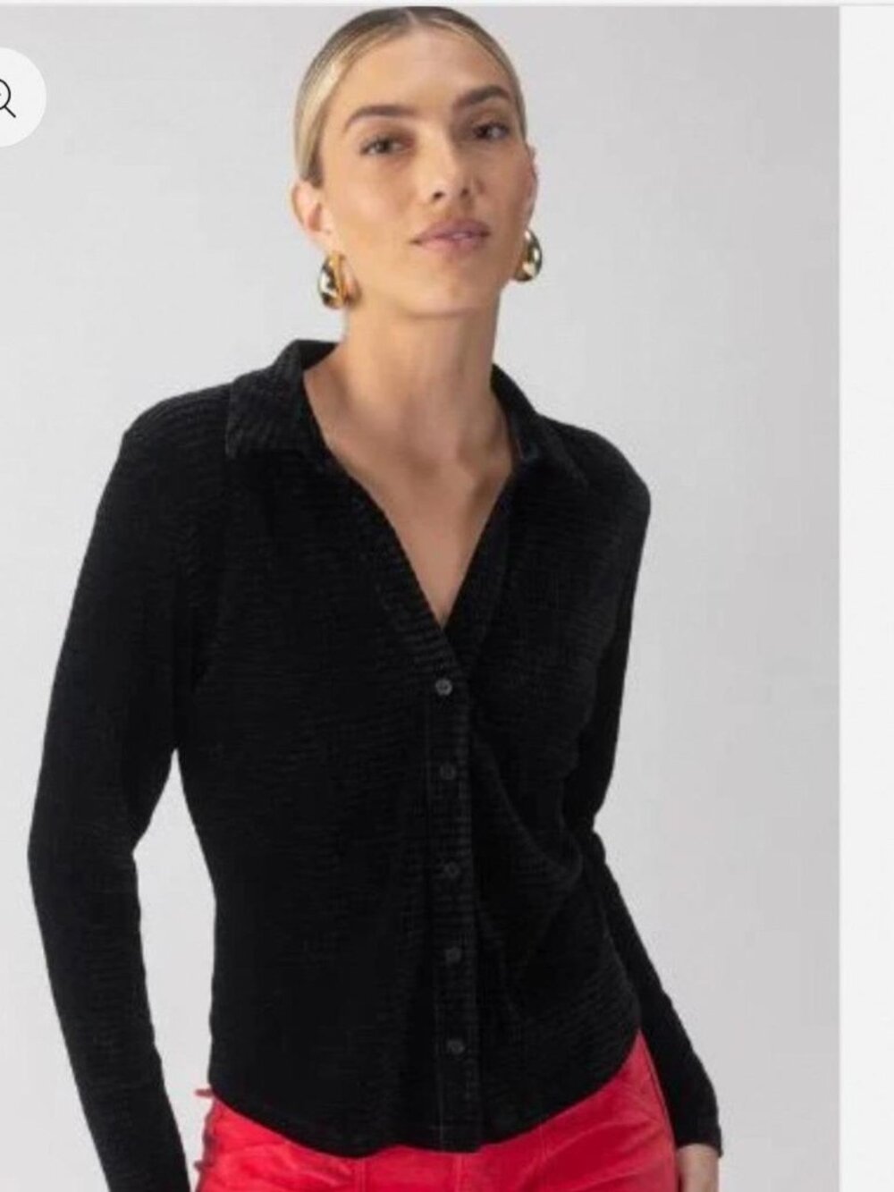 Sanctuary Womens XS Textured Black Velvet Button Up Top Long Sleeve Classic Chic